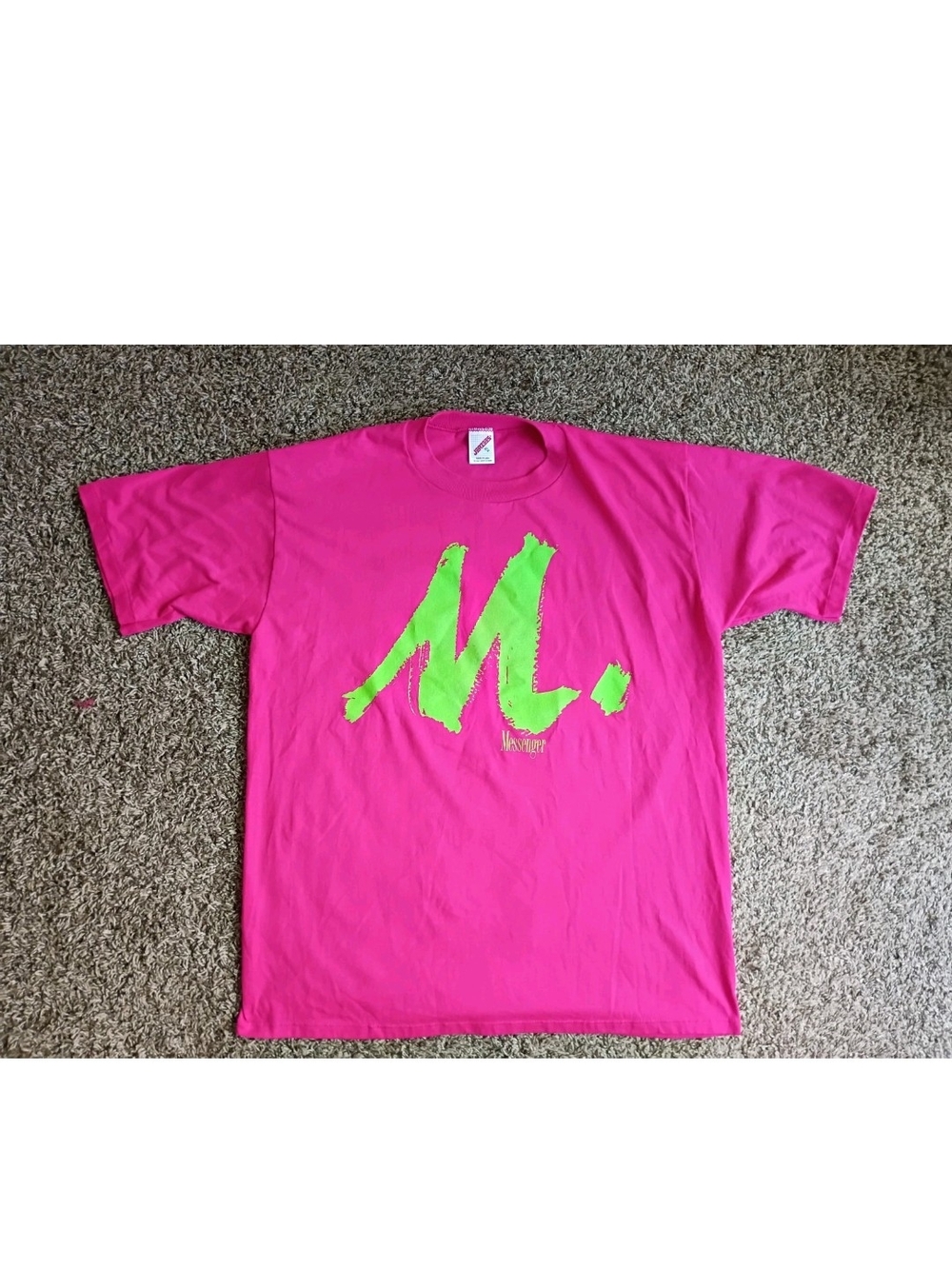 Vintage Single Stitch Hot Pink Jerzees Messager Shirt XL Made In USA